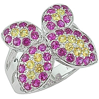 Pink and yellow sapphire white gold butterfly ring