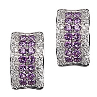 Purple amethyst white gold huggie earrings
