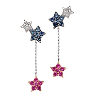 Pink and blue sapphire gold drop earrings