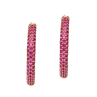 Pink sapphire gold hoop earrings