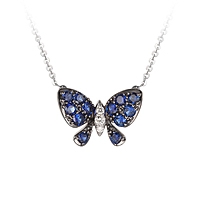 Blue sapphire white gold butterfly necklace