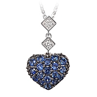 Blue sapphire white gold heart necklace