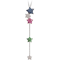 Blue, pink sapphire and tsavorite white gold star necklace