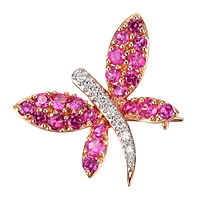 Pink sapphire rose gold dragonfly brooch