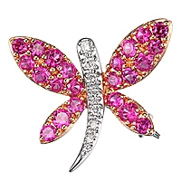 Pink sapphire gold dragonfly brooch
