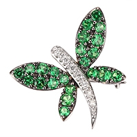 Tsavorite white gold dragonfly brooch