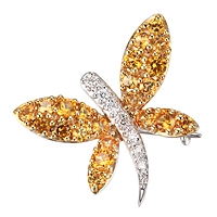 Yellow sapphire gold dragonfly brooch