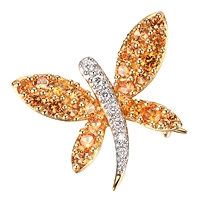 Yellow sapphire yellow gold dragonfly brooch