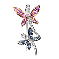 Pink and blue sapphire gold dragonfly brooch