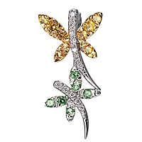 Yellow sapphire and tsavorite gold dragonfly brooch