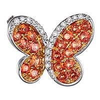 Orange sapphire gold butterfly brooch