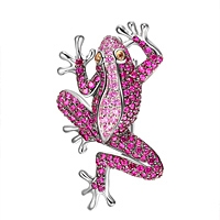 Pink sapphire white gold frog pendant
