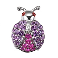 Pink sapphire and amethyst white gold ladybug pendant