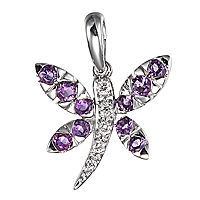 Purple amethyst white gold dragonfly pendant
