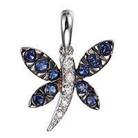 Blue sapphire white gold dragonfly pendant