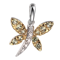 Grey sapphire gold dragonfly pendant