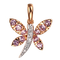 Pink sapphire rose gold dragonfly pendant