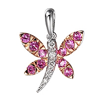Pink sapphire gold dragonfly pendant