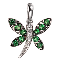 Tsavorite white gold dragonfly pendant