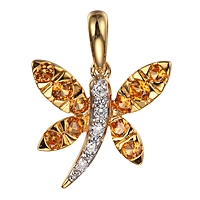 Yellow sapphire yellow gold dragonfly pendant