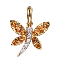 Yellow sapphire yellow gold dragonfly pendant