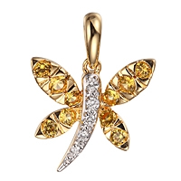 Yellow sapphire yellow gold dragonfly pendant