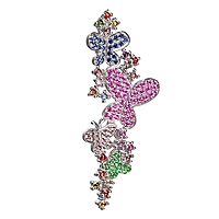 Multicolored sapphire and tsavorite white gold butterfly pendant