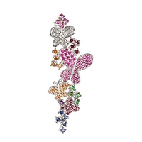 Multicolored sapphire, tsavorite and amethyst white gold butterfly pendant