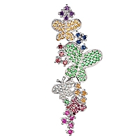 Multicolored sapphire, tsavorite and amethyst white gold butterfly pendant
