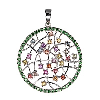 Multicolored sapphire and tsavorite white gold designer pendant
