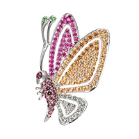 Multicolored sapphire and tsavorite white gold butterfly pendant