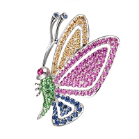 Multicolored sapphire and tsavorite white gold butterfly pendant