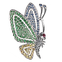 Multicolored sapphire, ruby and tsavorite white gold butterfly pendant
