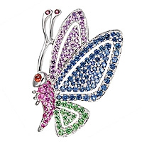 Multicolored sapphire, tsavorite and amethyst white gold butterfly pendant