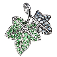 Blue sapphire and tsavorite white gold floral pendant