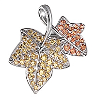 Orange and yellow sapphire white gold floral pendant