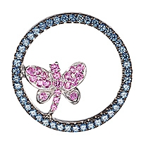 Pink and blue sapphire white gold dragonfly pendant