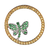 Yellow sapphire and tsavorite white gold dragonfly pendant