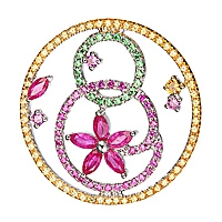 Pink, yellow sapphire and tsavorite white gold designer pendant