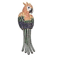 Multicolored sapphire and tsavorite white gold parrot brooch
