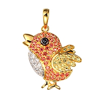 Yellow, orange and black sapphire yellow gold bird pendant
