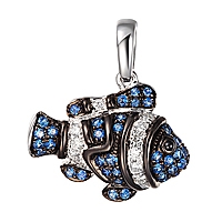 Blue and black sapphire white gold fish pendant