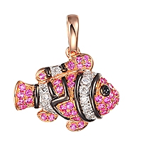 Pink and black sapphire rose gold fish pendant