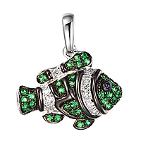 Tsavorite and blue sapphire white gold fish pendant