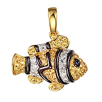 Yellow and blue sapphire yellow gold fish pendant