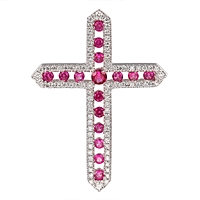 Pink sapphire white gold cross pendant