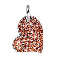 Orange sapphire white gold heart pendant