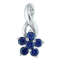 Blue sapphire white gold flower pendant