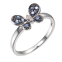 Blue sapphire white gold butterfly ring