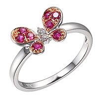 Pink sapphire and ruby gold butterfly ring
